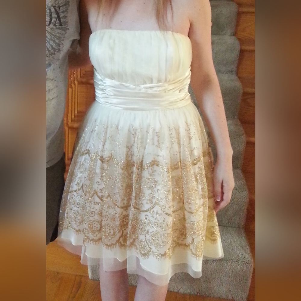Cream and Gold Formal Dress